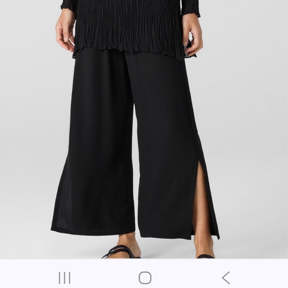 Eileen Fisher Silk Georgette Crepe Pant with Slits PM Petite Medium